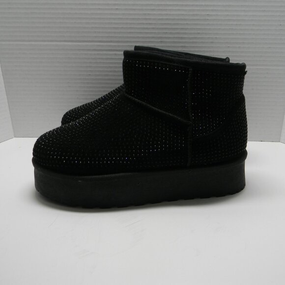 Unbranded Black Faux Fur Lined Ankle Boots with Rhinestones Sz 6.5 NWOT - Picture 3 of 5